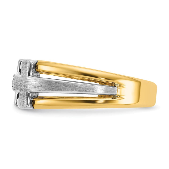 14k Two-Tone Gold 8.24 mm Cut-Out I1 Quality Diamond Cross Men's Ring
