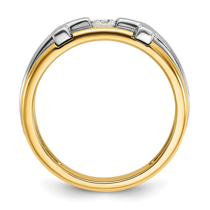 14k Two-Tone Gold 8.24 mm Cut-Out I1 Quality Diamond Cross Men's Ring