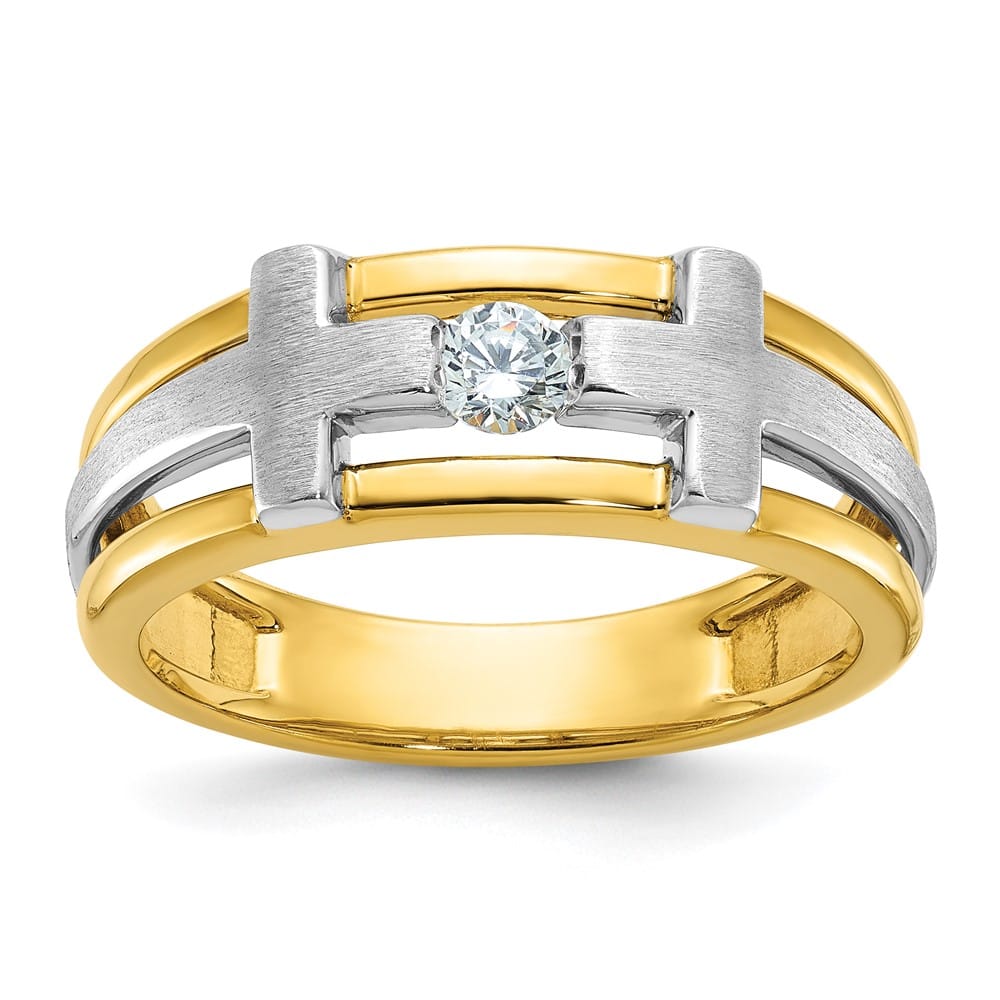 14k Two-Tone Gold 8.24 mm Cut-Out I1 Quality Diamond Cross Men's Ring