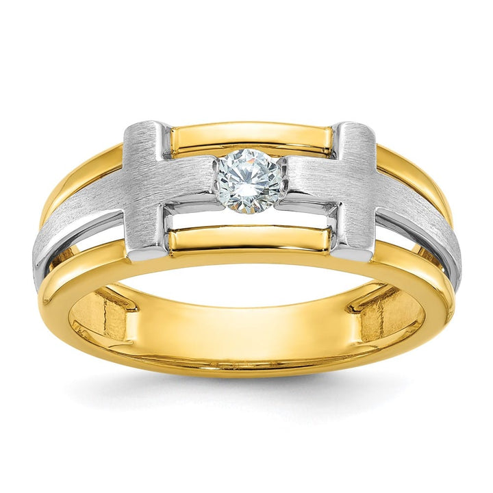 14k Two-Tone Gold 8.24 mm Cut-Out I1 Quality Diamond Cross Men's Ring