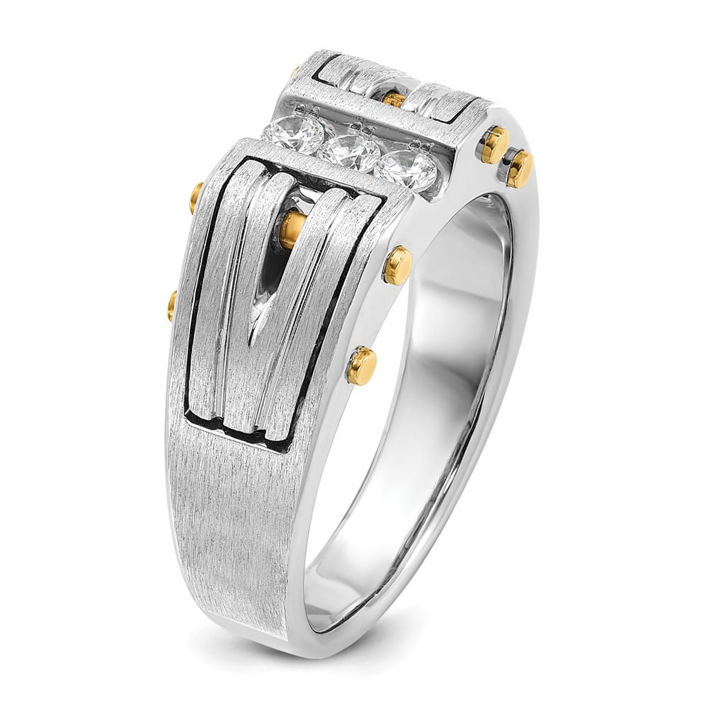 14k Two-Tone Gold 9.31 mm Polished and Satin Diamond Men's Ring