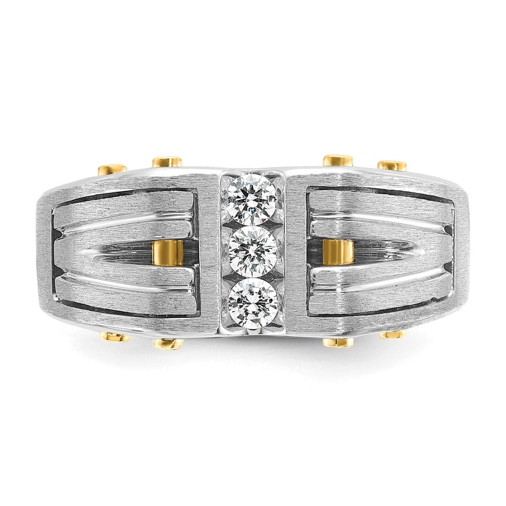 14k Two-Tone Gold 9.31 mm Polished and Satin Diamond Men's Ring