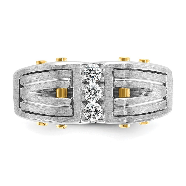 14k Two-Tone Gold 9.31 mm Polished and Satin Diamond Men's Ring