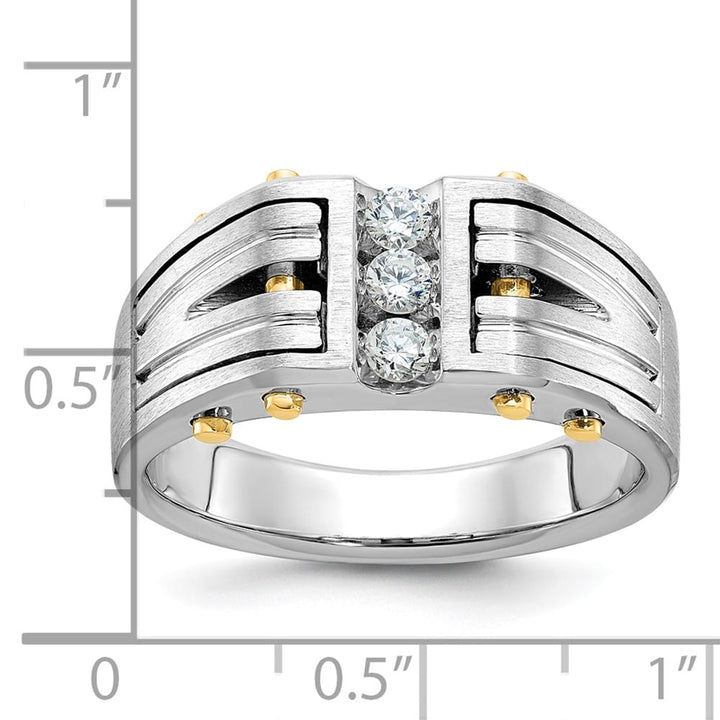 14k Two-Tone Gold 9.31 mm Polished and Satin Diamond Men's Ring