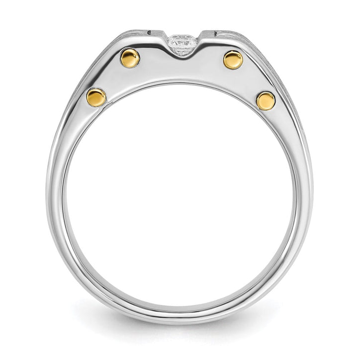 14k Two-Tone Gold 9.31 mm Polished and Satin Diamond Men's Ring