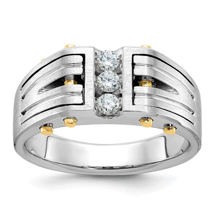 14k Two-Tone Gold 9.31 mm Polished and Satin Diamond Men's Ring
