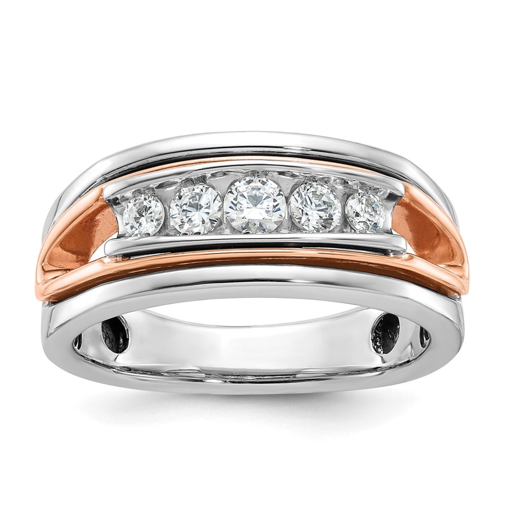 14k Two-Tone Gold 9 mm Channel-set 5-Stone I1 Diamond Men's Ring