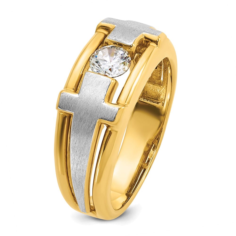 14k Two-Tone Gold 9 mm Cut-Out I1 Quality Diamond Cross Men's Ring