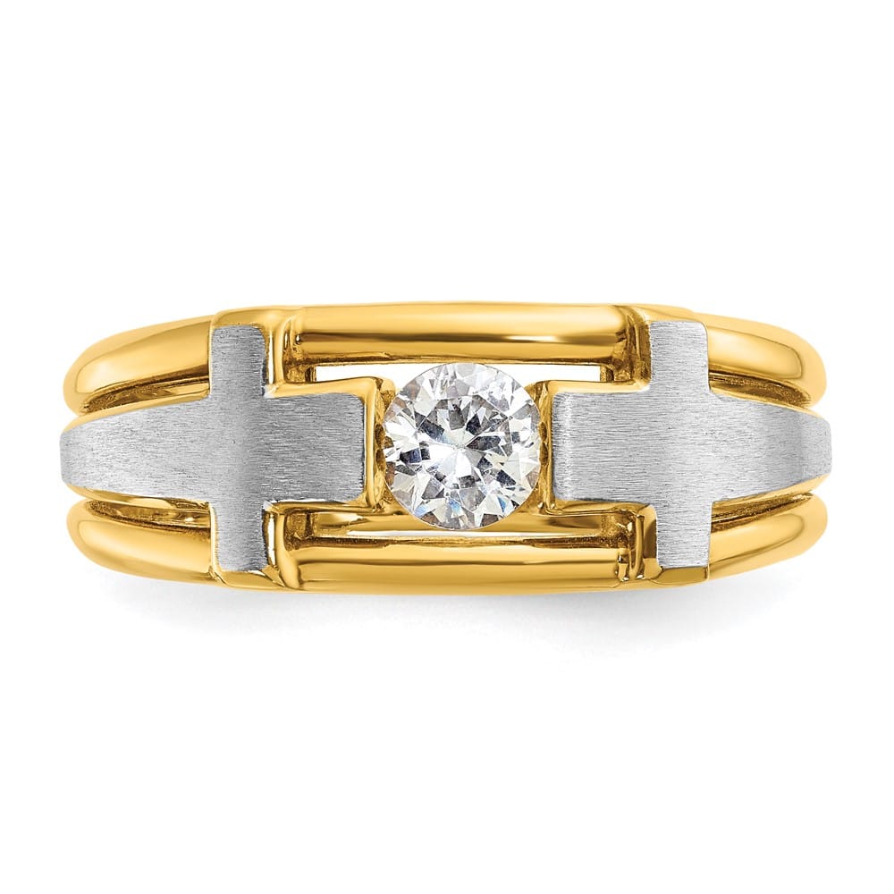 14k Two-Tone Gold 9 mm Cut-Out I1 Quality Diamond Cross Men's Ring