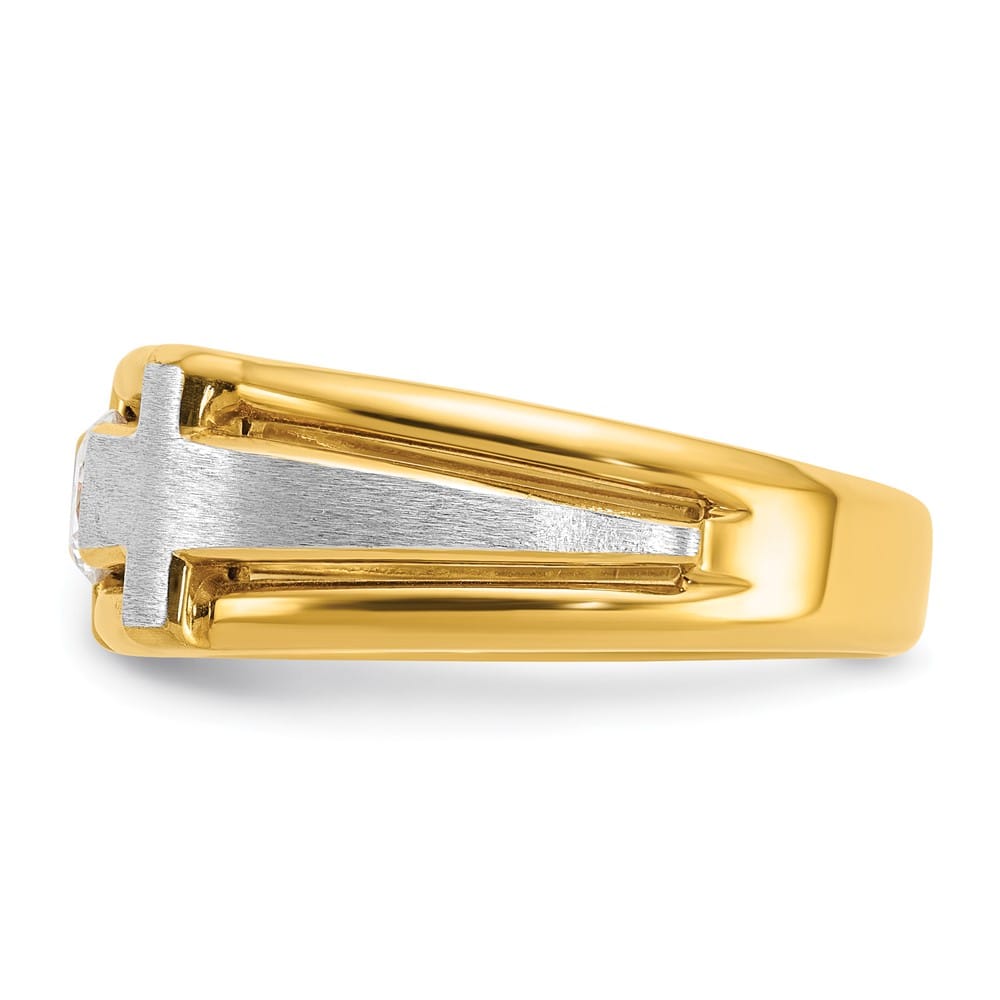 14k Two-Tone Gold 9 mm Cut-Out I1 Quality Diamond Cross Men's Ring