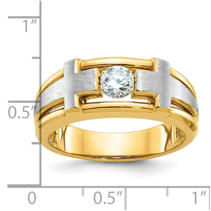 14k Two-Tone Gold 9 mm Cut-Out I1 Quality Diamond Cross Men's Ring