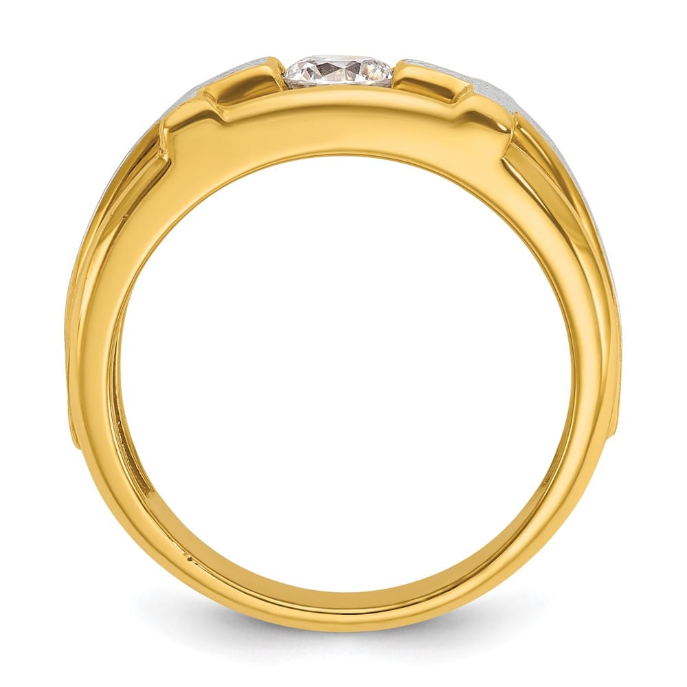 14k Two-Tone Gold 9 mm Cut-Out I1 Quality Diamond Cross Men's Ring