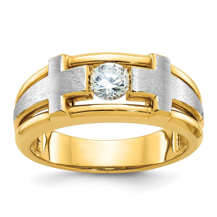 14k Two-Tone Gold 9 mm Cut-Out I1 Quality Diamond Cross Men's Ring