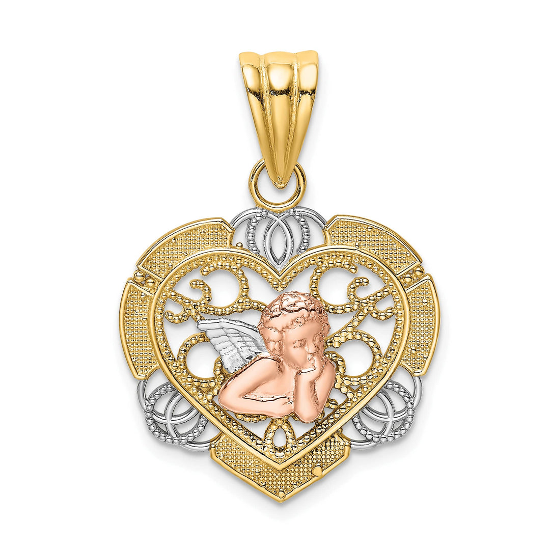 14K Two-Tone Gold Angel In Heart Charm