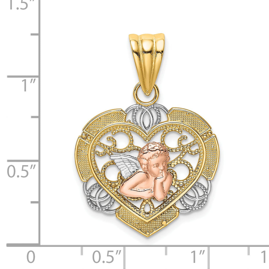 14K Two-Tone Gold Angel In Heart Charm