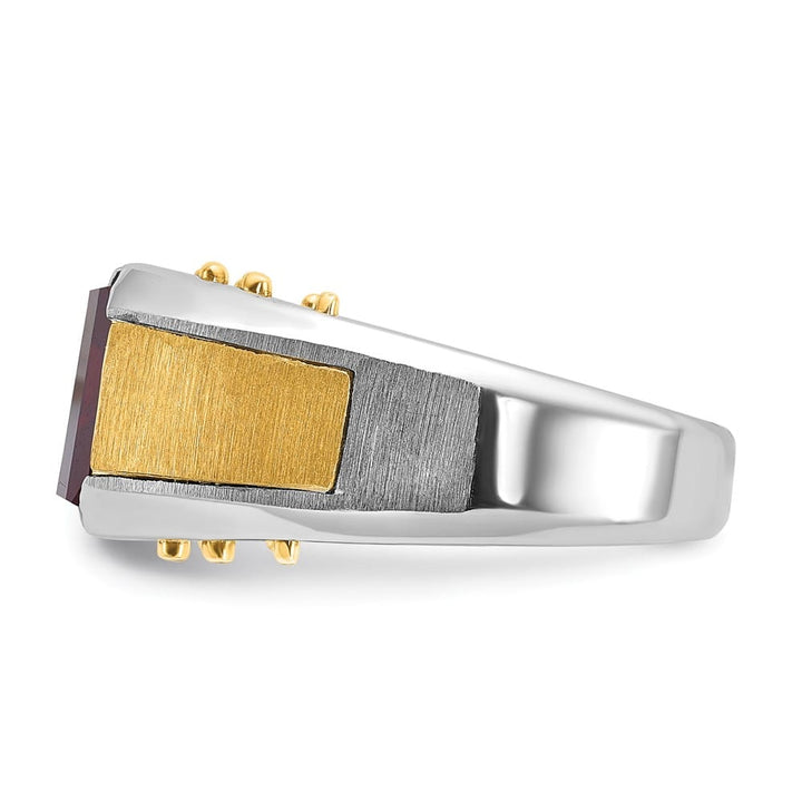 14k Two-Tone Gold Barrel Lab Created Garnet Men's Ring