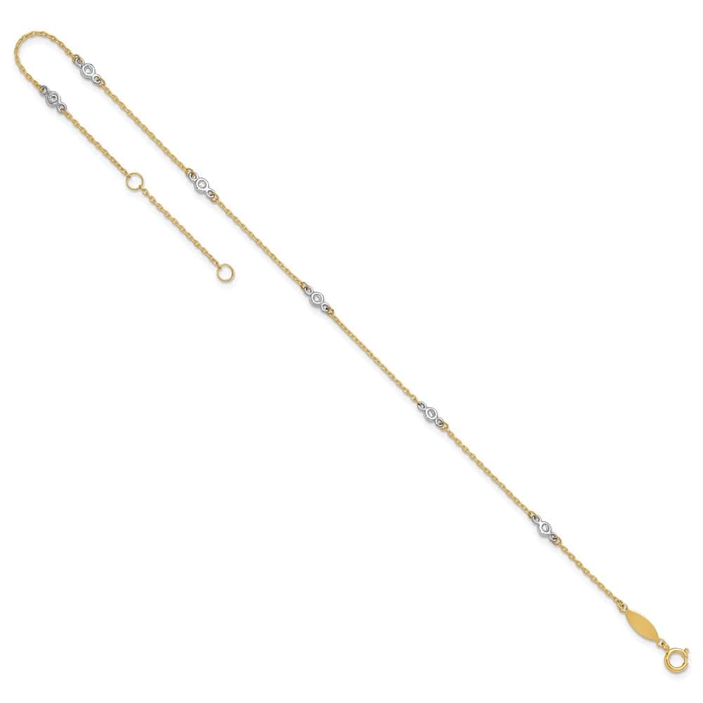 14K Two-Tone Gold Bezel-set CZ 6-Station Anklet