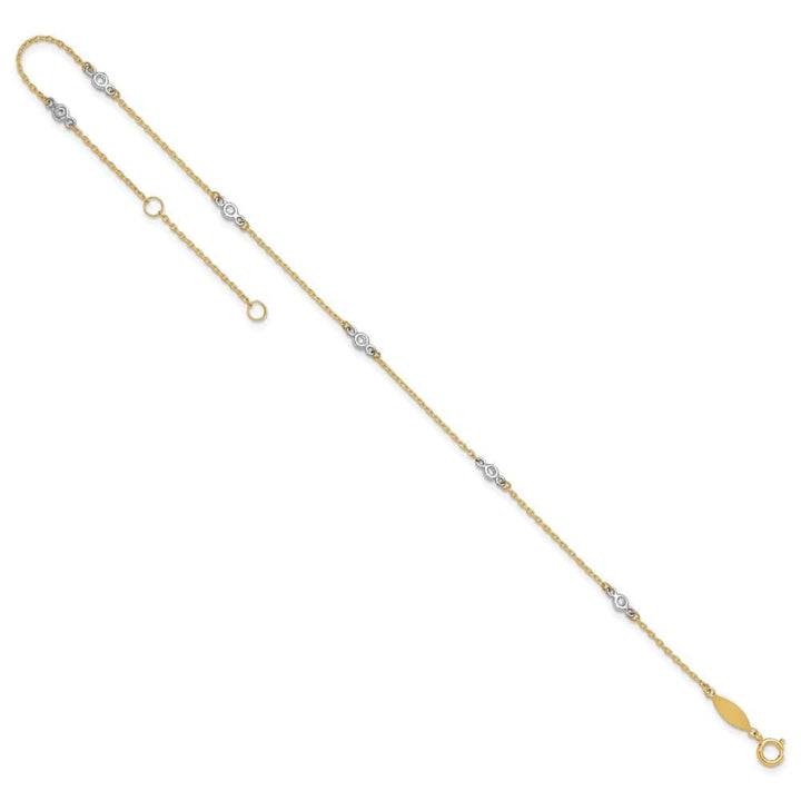 14K Two-Tone Gold Bezel-set CZ 6-Station Anklet
