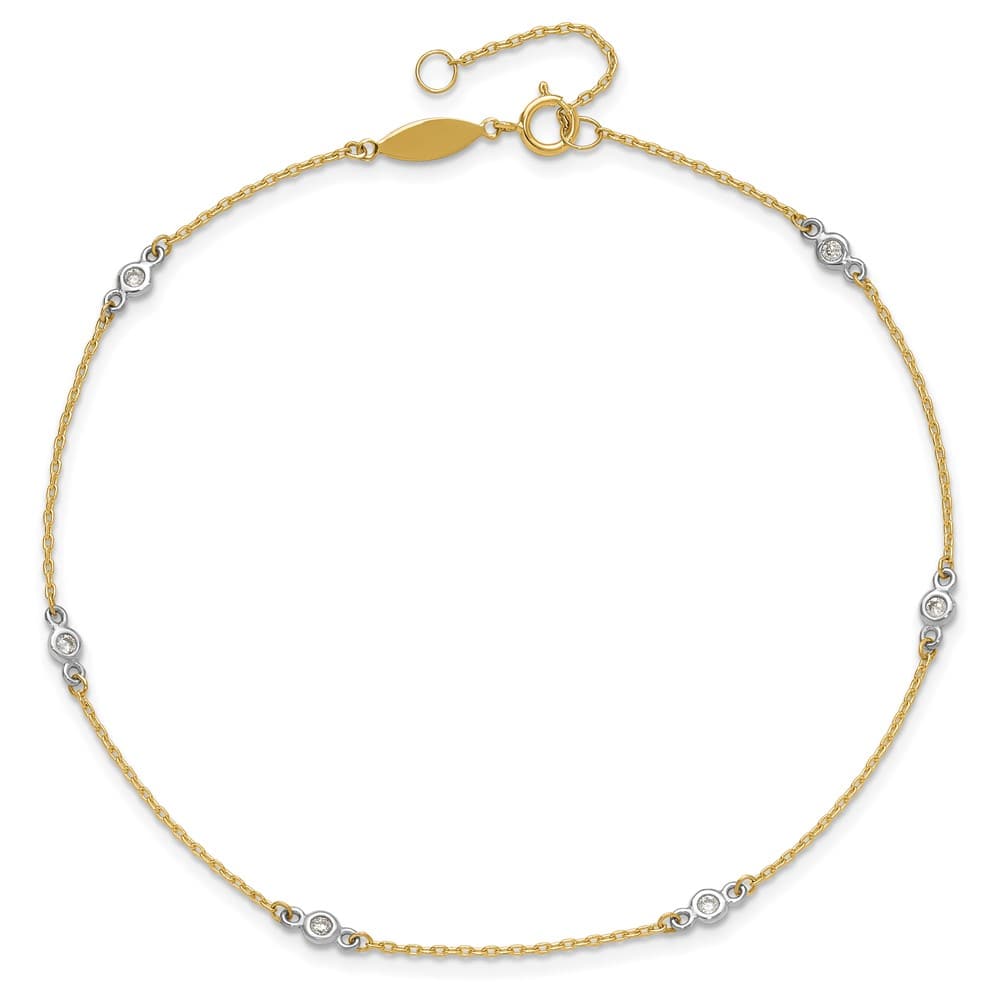 14K Two-Tone Gold Bezel-set CZ 6-Station Anklet