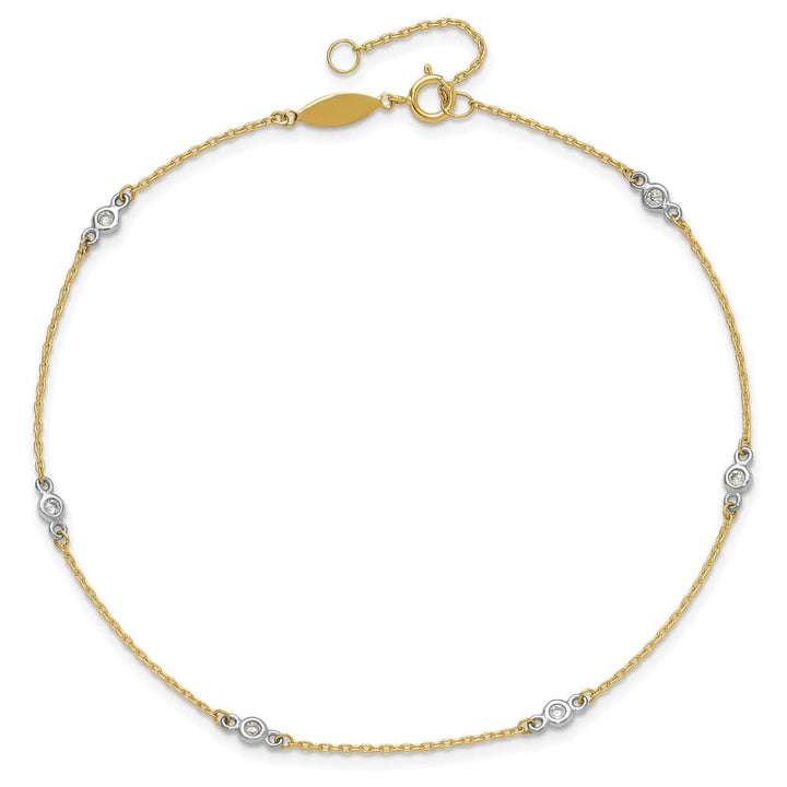 14K Two-Tone Gold Bezel-set CZ 6-Station Anklet