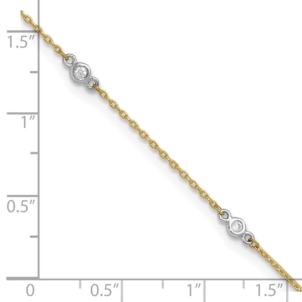 14K Two-Tone Gold Bezel-set CZ 6-Station Anklet