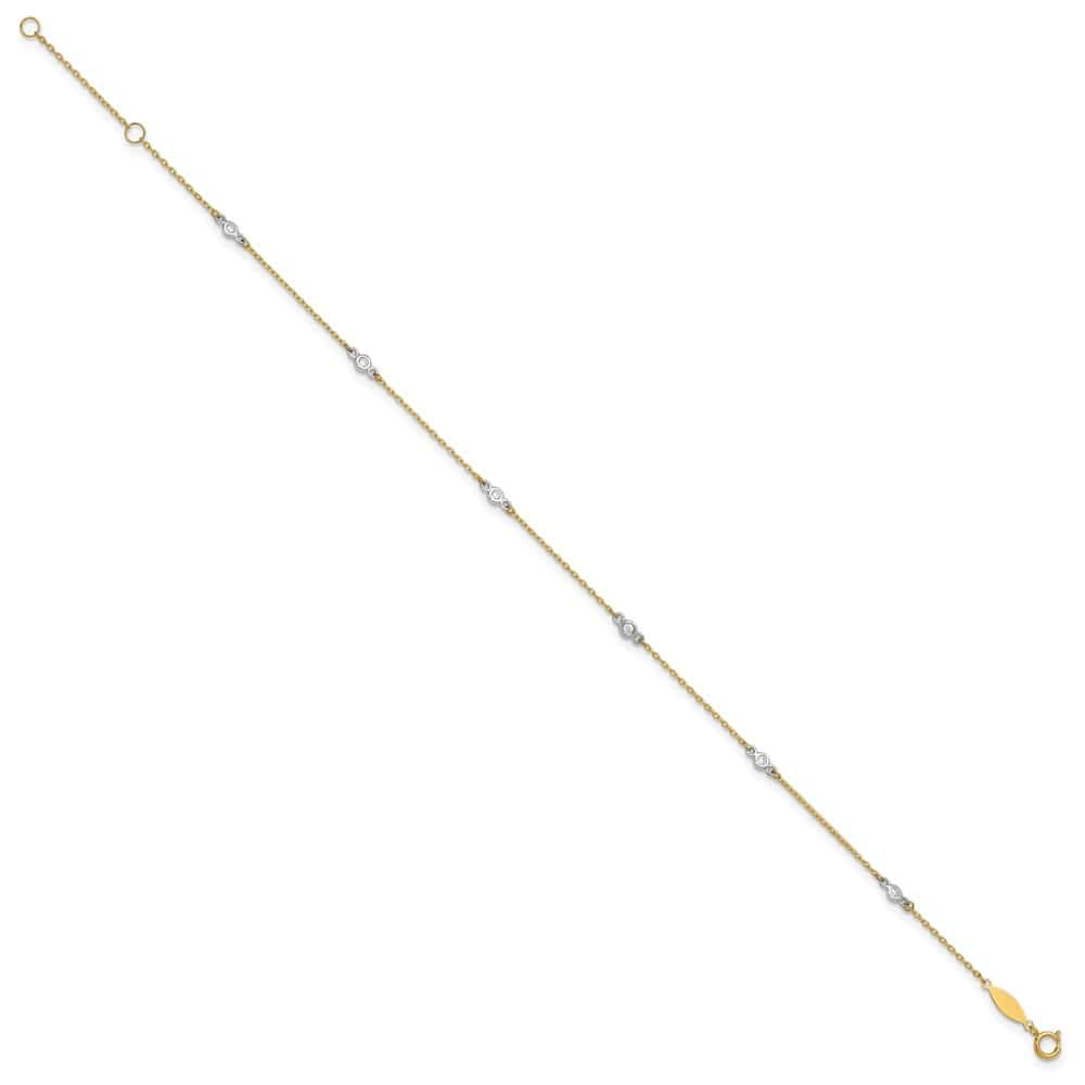 14K Two-Tone Gold Bezel-set CZ 6-Station Anklet