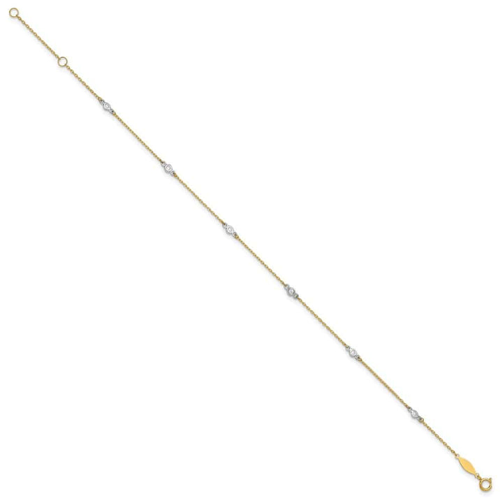 14K Two-Tone Gold Bezel-set CZ 6-Station Anklet