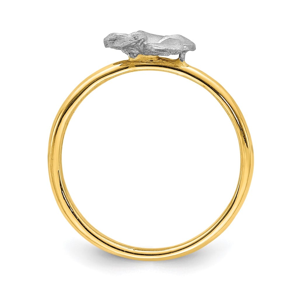 14k Two-Tone Gold Brushed and Polished Plumeria Ring