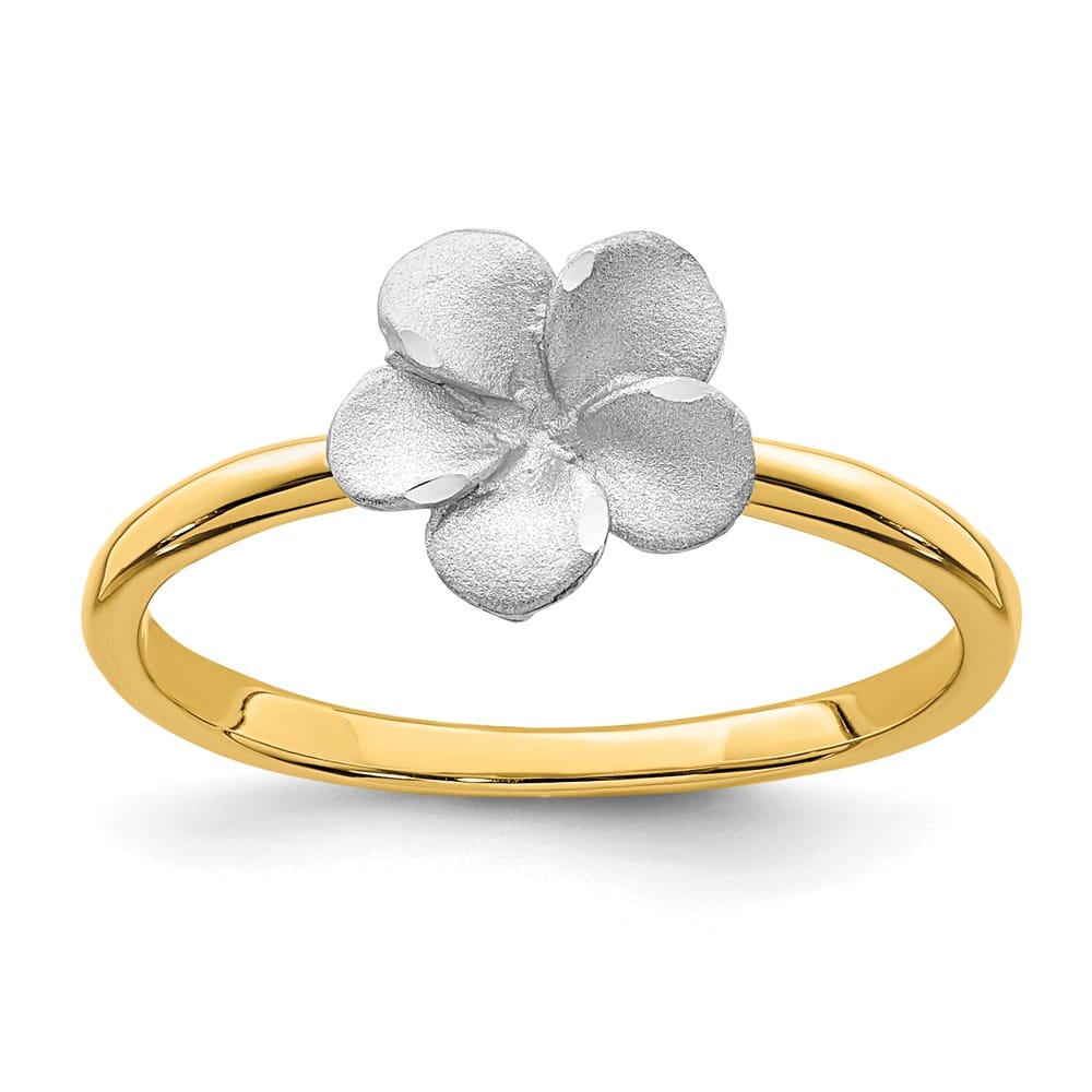 14k Two-Tone Gold Brushed and Polished Plumeria Ring