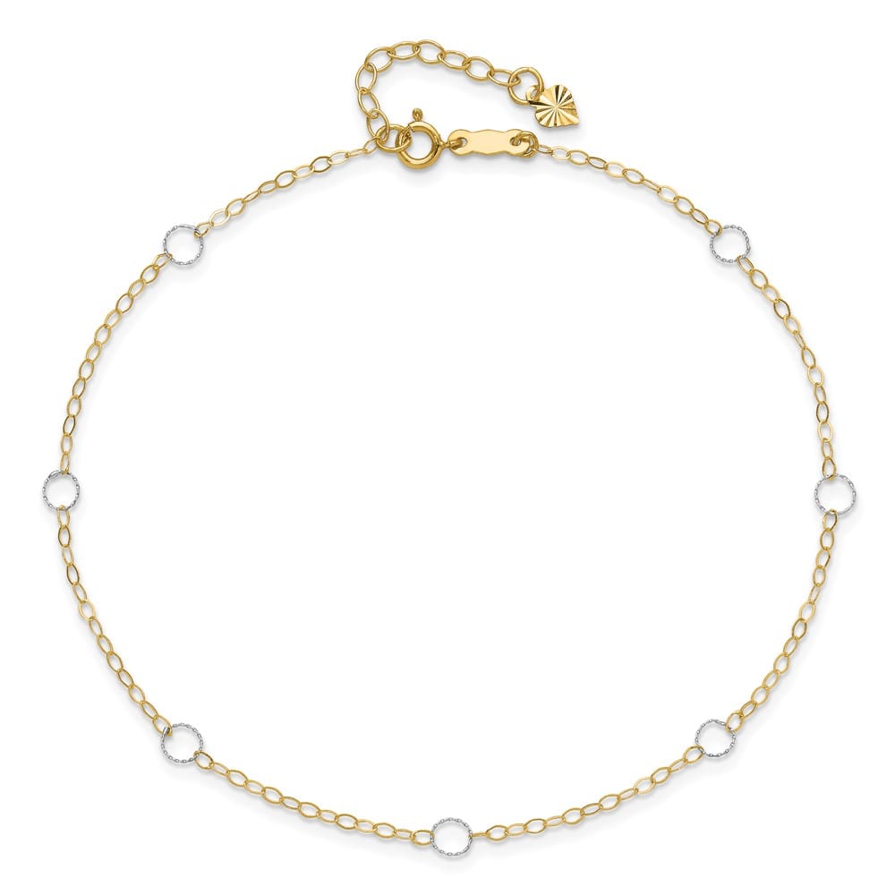 14K Two-Tone Gold Circles 7-Station Anklet