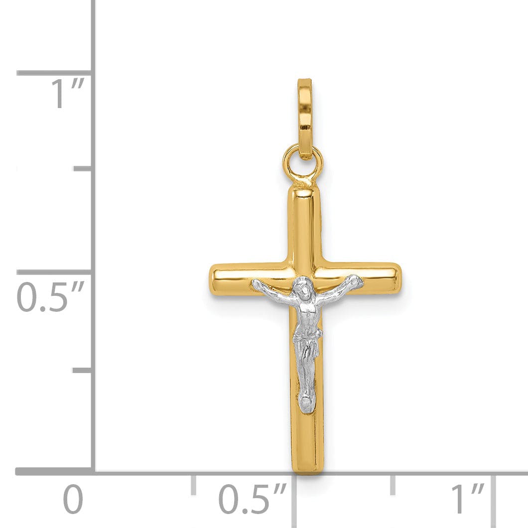 Lovely Rita's 14K Two-Tone Gold Classic Polished Hollow Crucifix Cross Pendant
