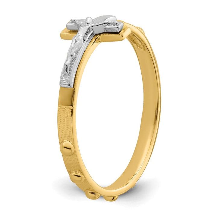 14k Two-Tone Gold Crucifix Rosary Ring