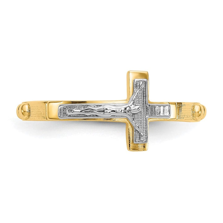 14k Two-Tone Gold Crucifix Rosary Ring