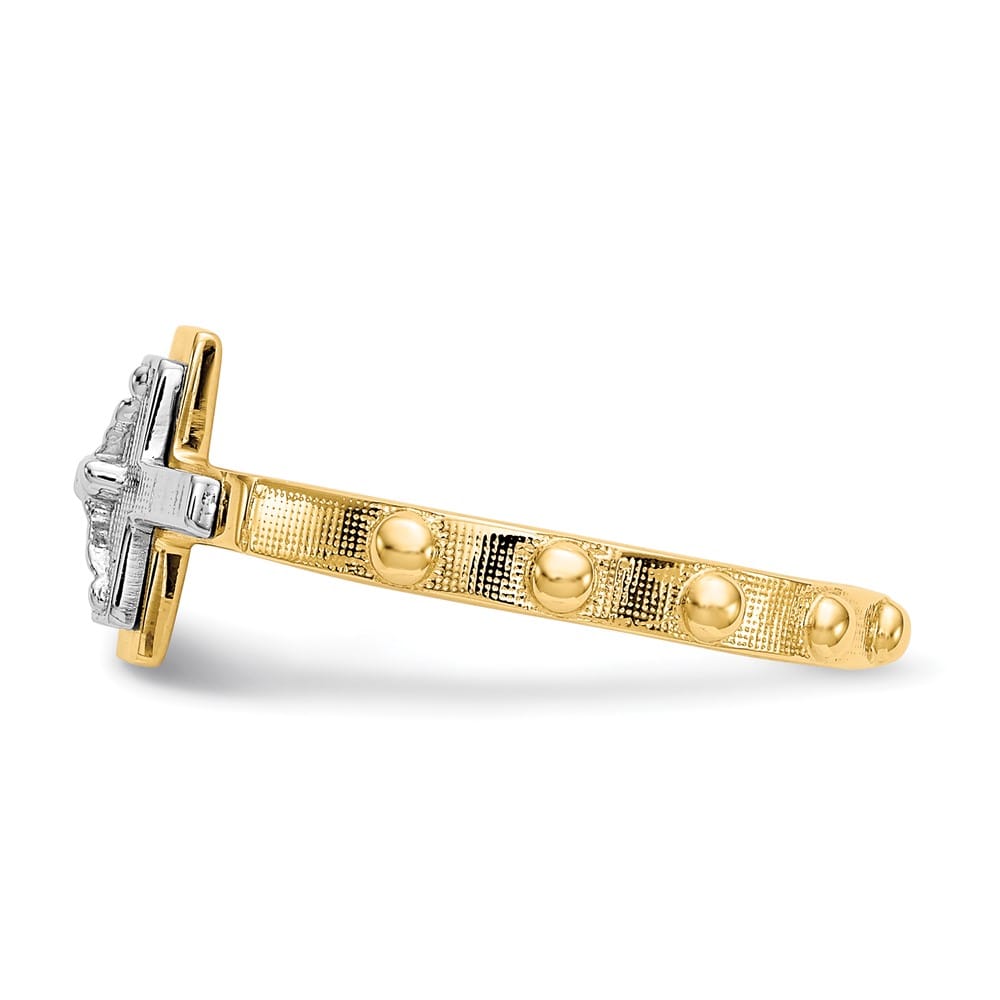 14k Two-Tone Gold Crucifix Rosary Ring