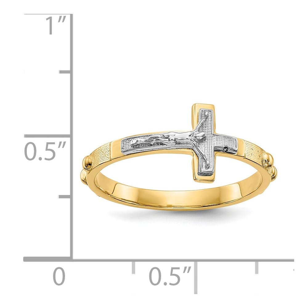 14k Two-Tone Gold Crucifix Rosary Ring