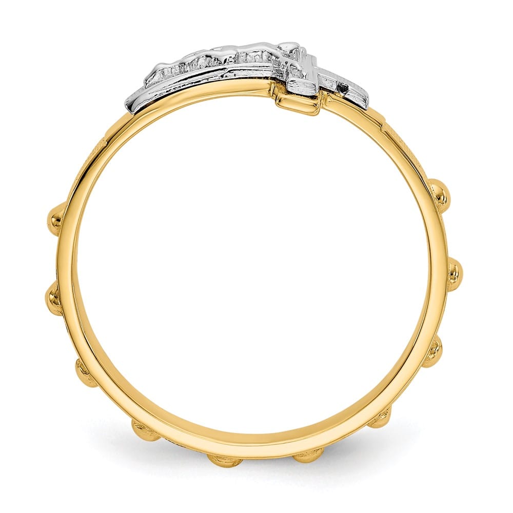 14k Two-Tone Gold Crucifix Rosary Ring
