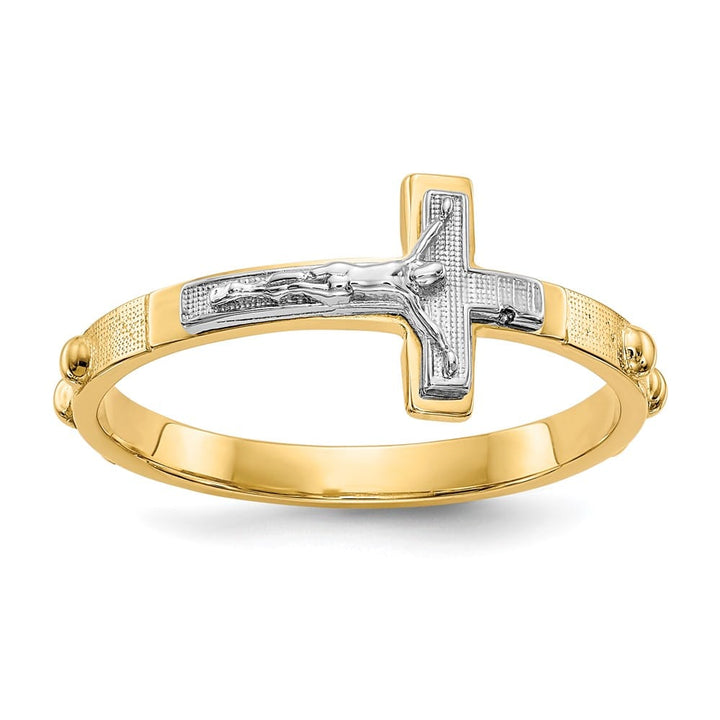 14k Two-Tone Gold Crucifix Rosary Ring