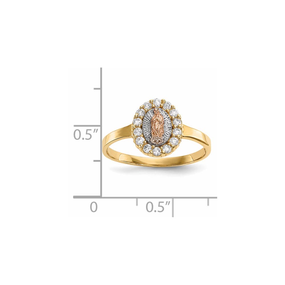 14k Two-Tone Gold CZ Our Lady of Guadalupe Ring