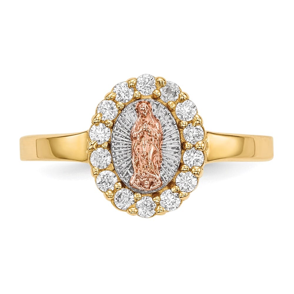 14k Two-Tone Gold CZ Our Lady of Guadalupe Ring