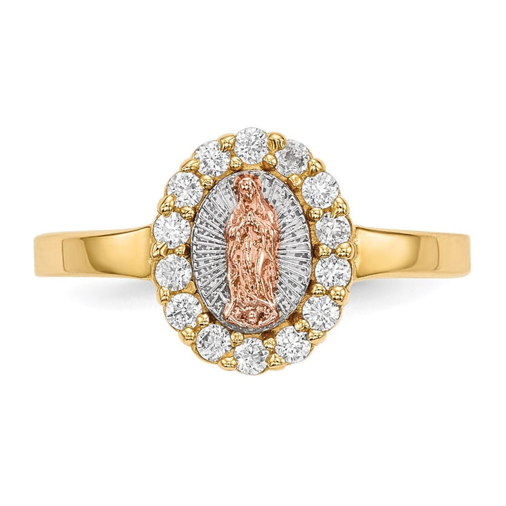 14k Two-Tone Gold CZ Our Lady of Guadalupe Ring