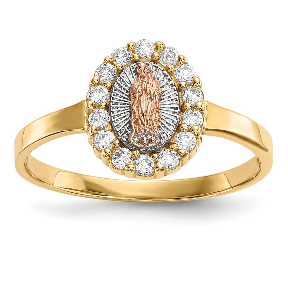 14k Two-Tone Gold CZ Our Lady of Guadalupe Ring