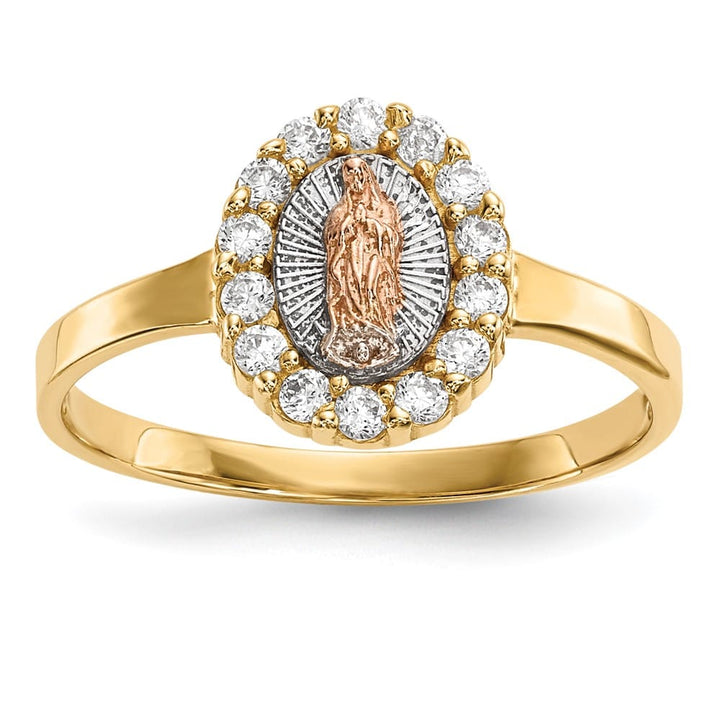 14k Two-Tone Gold CZ Our Lady of Guadalupe Ring