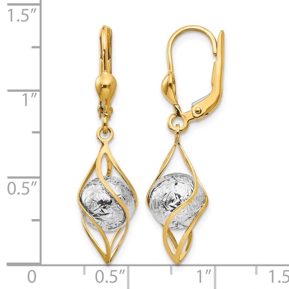 14K Two-Tone Gold D.C. Bead and Twist Dangle Leverback Earrings, view 4 of 4