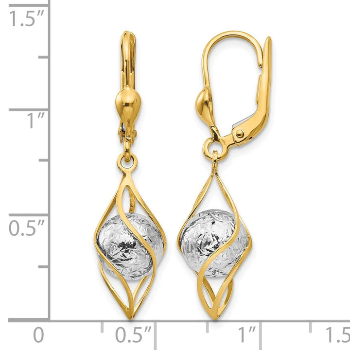14K Two-Tone Gold D.C. Bead and Twist Dangle Leverback Earrings, view 4 of 4
