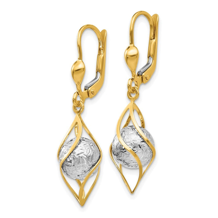 14K Two-Tone Gold D.C. Bead and Twist Dangle Leverback Earrings, view 2 of 4