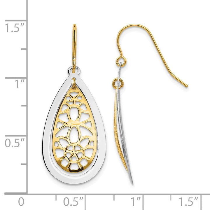 14K Two-Tone Gold D.C. Floral Teardrop Dangle French Hook Earrings, view 4 of 4