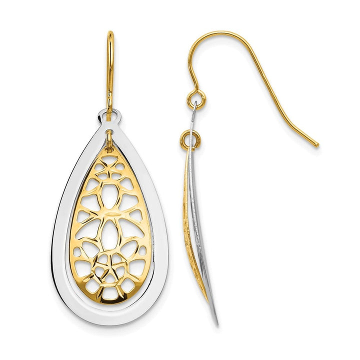 14K Two-Tone Gold D.C. Floral Teardrop Dangle French Hook Earrings, view 1 of 4