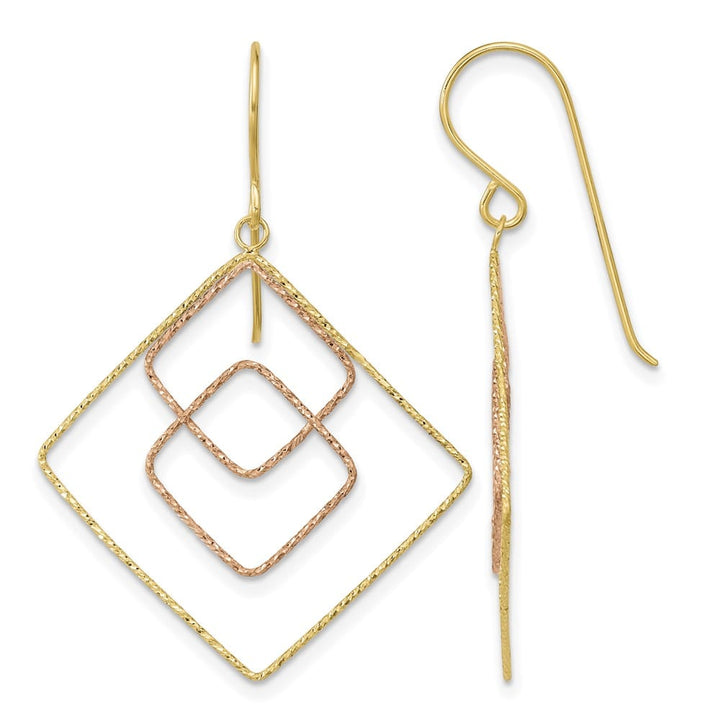 14K Two-Tone Gold D.C. Graduated Square Drop French Hook Earrings, view 1 of 4
