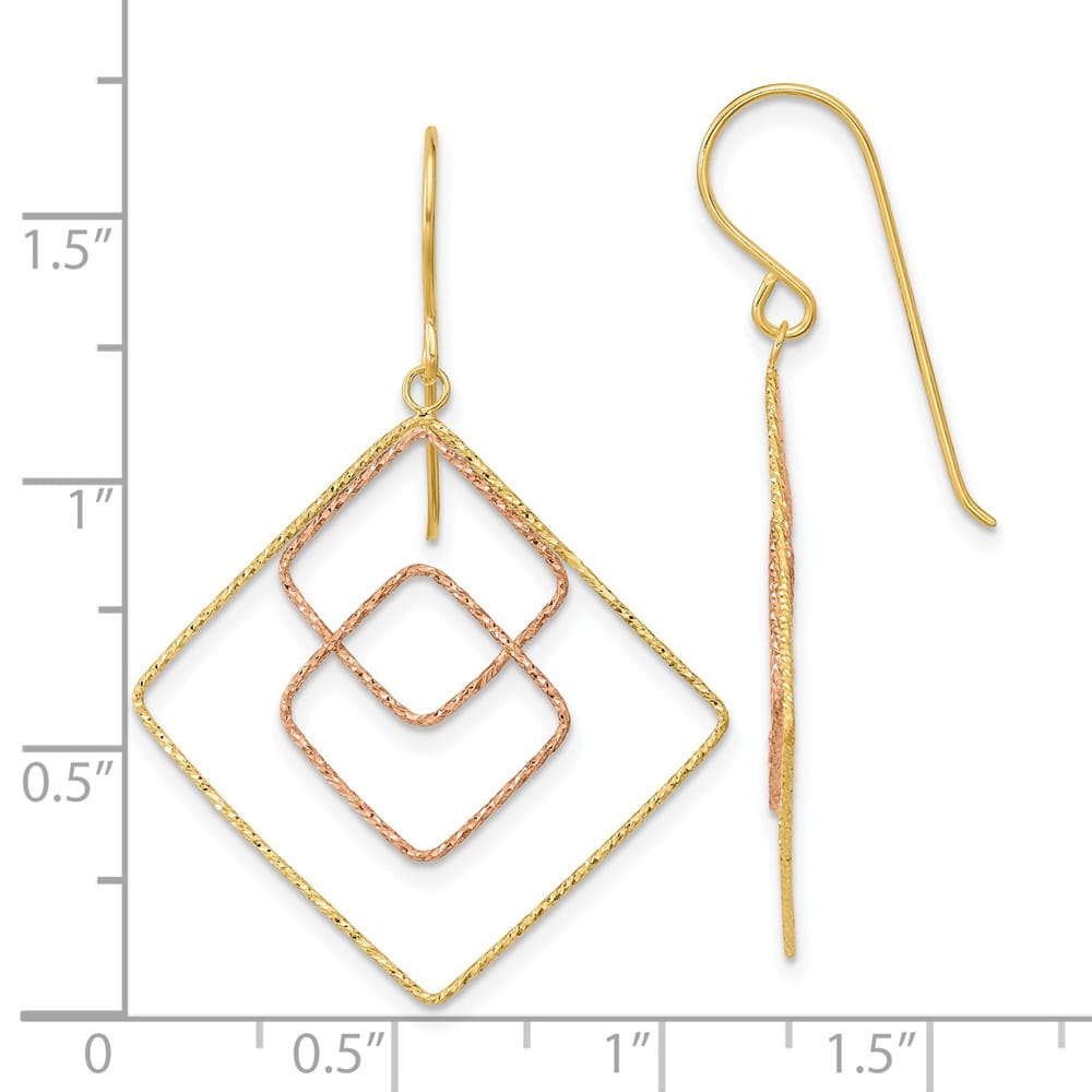 14K Two-Tone Gold D.C. Graduated Square Drop French Hook Earrings, view 3 of 4