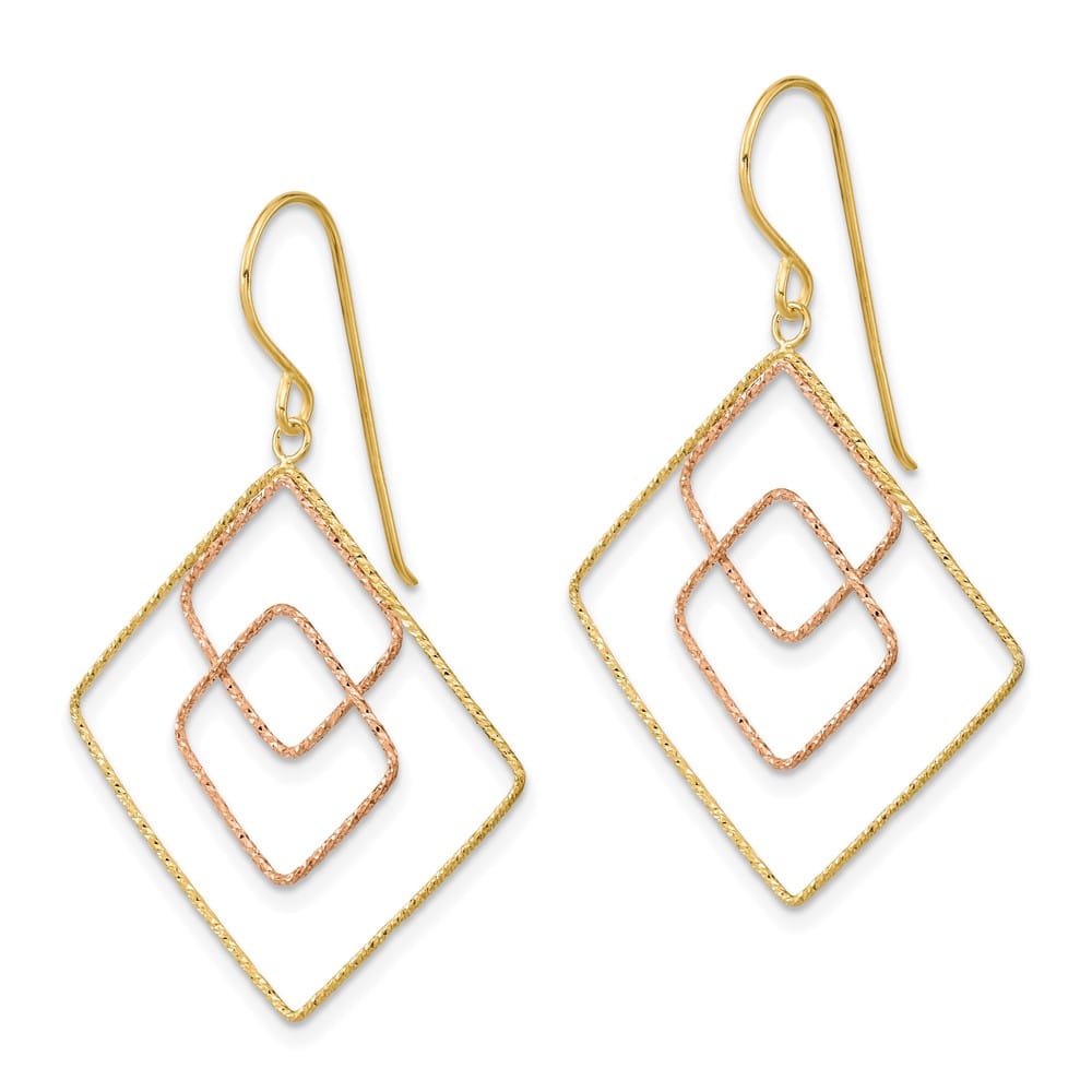14K Two-Tone Gold D.C. Graduated Square Drop French Hook Earrings, view 2 of 4